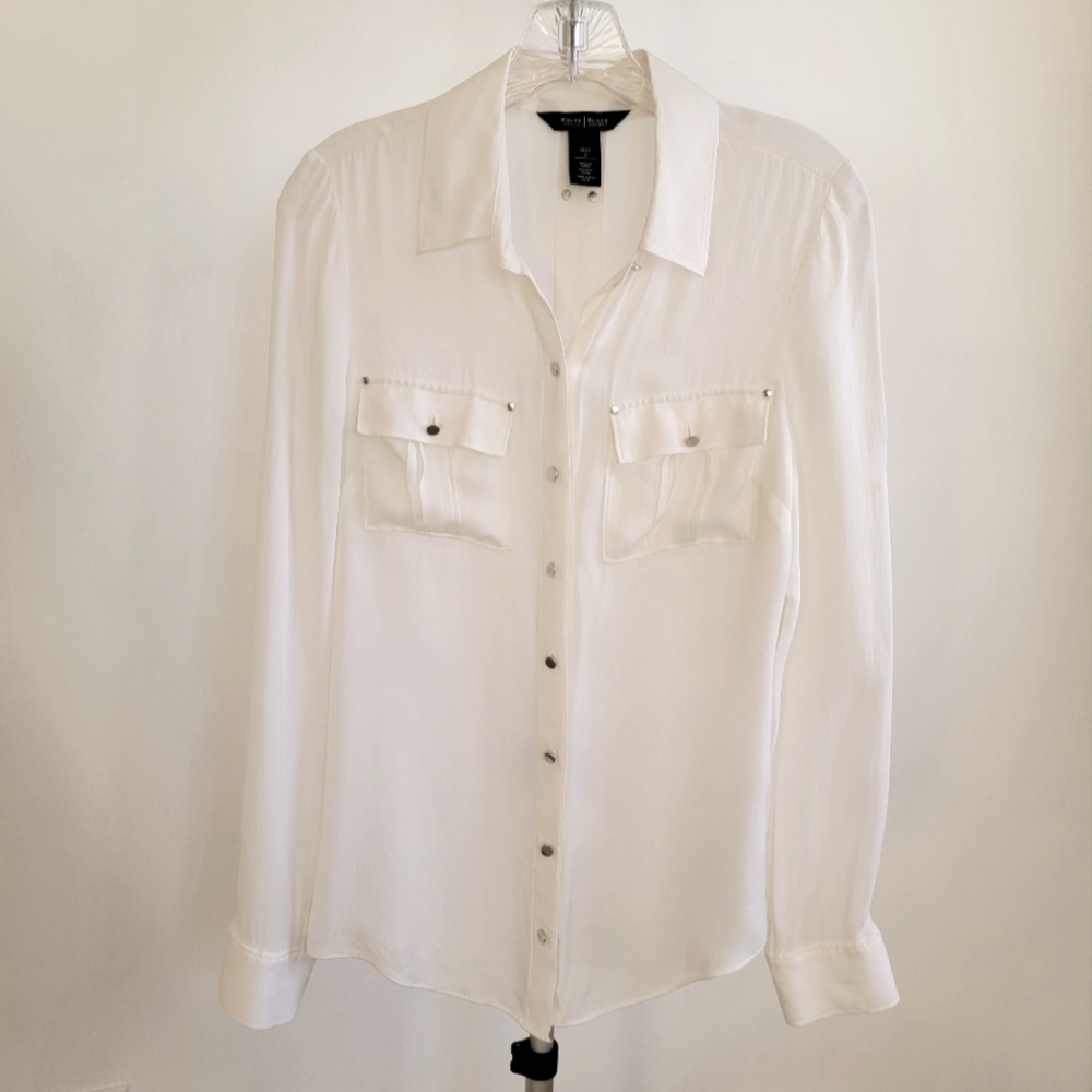 White House Black Market Cream Button-Up Silk Blouse